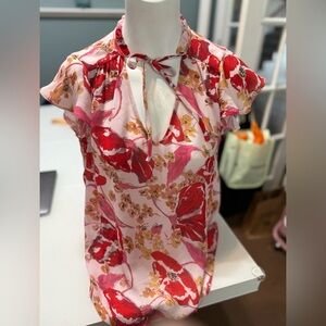 Parker Exie‎ Floral Pink Blouse with Tie Neck
